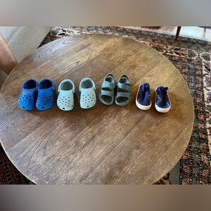 Toddler summer shoes - 2 crocs, gap rubber sandals and water proof shoes